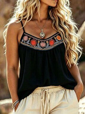 Black Casual Women's Plus Size Floral Print Camisole Tank Top